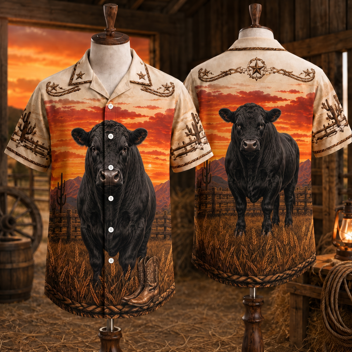 Highland Cow Western Hawaiian Shirt